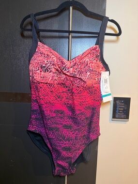 Women's Pink Ombre One-Piece Swimsuit with Black Accents - Brand Unknown